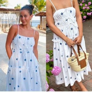 Anthropologie White Dress with Blue Floral Accents